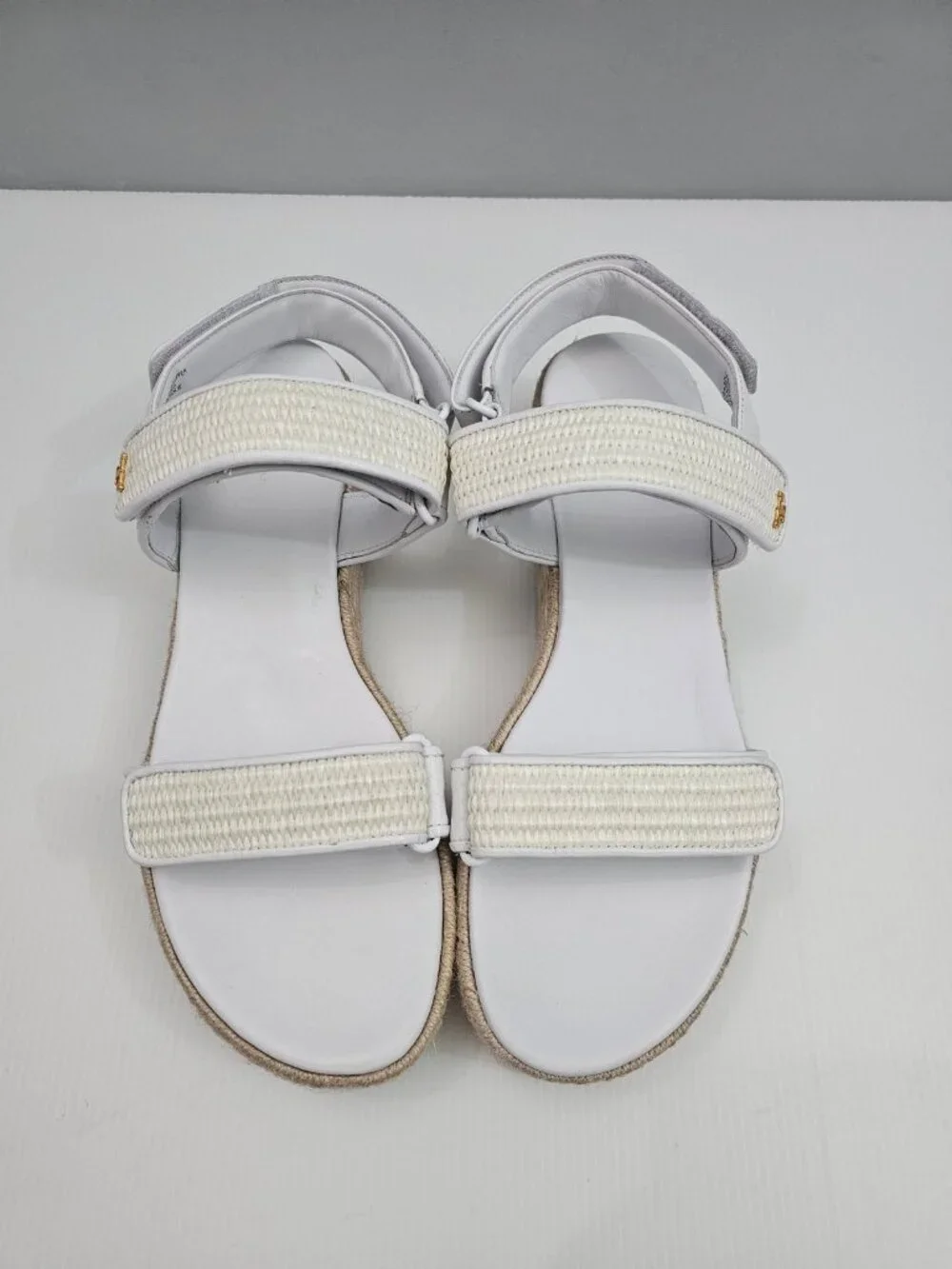 Tory Burch Diego Raffia Sport Espadrille Sandal Womens 11 White Leather Platform